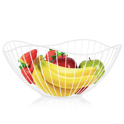 Metal Wire Fruit Basket, White Fruit Bowl for Kitc