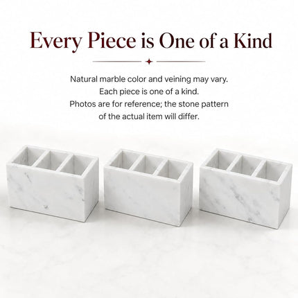 SIRIZEN-DIVING - Marble Pen Holder White Stone Rectangle Desk Organizer for Office Study (White 3 Layers)