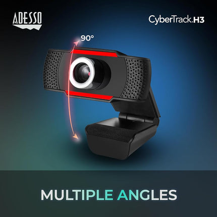 Adesso CyberTrack H3, 720p HD Webcam, Built-In Microphone, USB 2.0, 720p HD Video Resolution, 1.3MP CMOS Sensor, Compatible with Zoom, Skype, Windows 10/8/7/Vista, Mac OS X 10.6