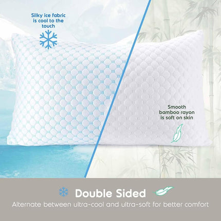 Nestl Cooling Pillow, Shredded Memory Foam Pillows Queen Size Set of 2, Gel Infused Cool Pillow, Adjustable Cooling Pillows for Sleeping, Breathable Queen Pillows, Washable Removable Bed Pillow Cover