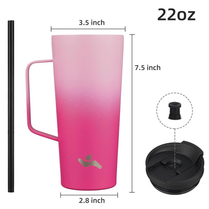 Konokyo Insulated Tumbler with Handle and Straw, 22 OZ Travel Coffee Mug Stainless Steel Cup Metal Water Bottle,Cherry