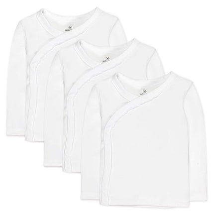 HonestBaby Baby 3-Pack Organic Cotton Long Sleeve Side-snap Kimono Tops, Bright White, 6-9 Months