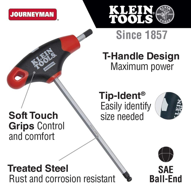 Klein Tools JTH6E15BE 3/8-Inch Hex Key with Ball End and Journeyman T-Handle, 6-Inch