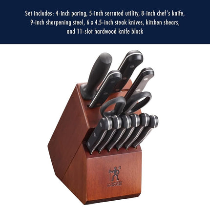HENCKELS Solution Ensemble de 12 couteaux ultra-tranchants, couteau de chef, couteau à pain, couteau à steak, conception allemande issue de plus de 100 ans de maîtrise, Noyer