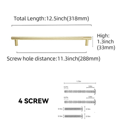 BUKOBYHE 6 Pack 11-5/16 inch（288mm） Kitchen Cabinet Handles Brushed Brass Knurled Cabinet Pulls Gold Drawer Pulls Kitchen Hardware