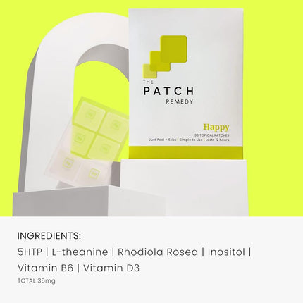 The Patch Remedy Happy Patch | 5‑HTP, L‑Theanine, Rhodiola, Inositol, Vitamin B6 & D3 | 30 Patches