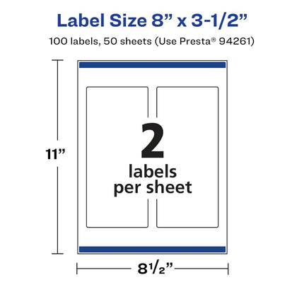 Etiquetas rectangulares transparentes Avery de alto brillo con Sure Feed, 8" x 3.5", 100 etiquetas transparentes de alto brillo, imprimibles de borde a borde, para impresoras láser/inyección de tinta