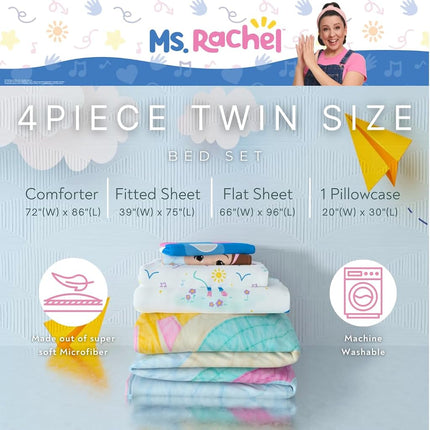 Franco Ms. Rachel Educational Adventures Kids Bedding Super Soft Microfiber Comforter and Sheet Set, 4 Piece Twin Size, (Officially Licensed Product)