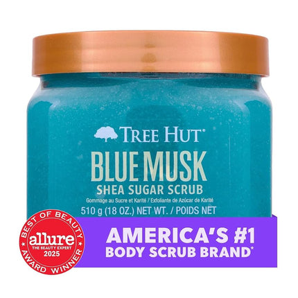 Tree Hut Blue Musk Shea Sugar Scrub, Exfoliating, Hydrating & Moisturizing Body Scrub with Shea Butter & Nourishing Essential Oils, Smooth & Soften Skin, 18 oz