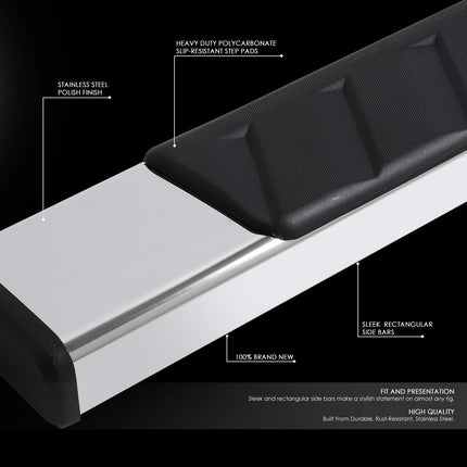 DNA Motoring STEPB-ZTL-8175-SS Estribos planos de acero inoxidable de 5 pulgadas, aptos para Ram 1500 Crew Cab 11-18