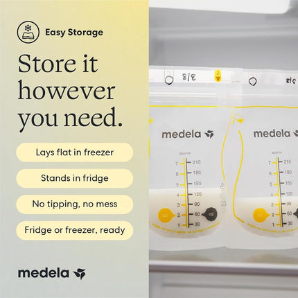 Medela Easy Pour Breastmilk Storage Bags | 100 Count 210ml | Disposable Leakproof Breast Milk Bags with Milk Protection | Recyclable & BPA Free