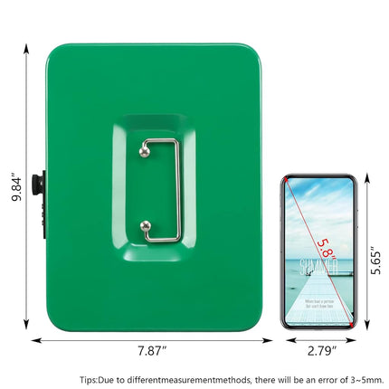 KYODOLED Large Cash Box with Combination Lock,Safe Metal Box for Money, Storage Lock Box with Money Tray,9.84"x 7.87"x 3.54" Green Large