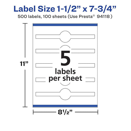 Avery Matte White Removable Cigar Labels with Sure Feed Technology, Print-to-The-Edge, 1.5" x 7.75", 500 Removable Labels, Laser/Inkjet Printable Labels