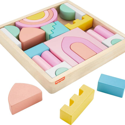Fisher-Price Wood Toddler Toy Castle Block Set, 28 Wooden Pieces for Stacking Developmental Play Preschool Kids Ages 2+ Years