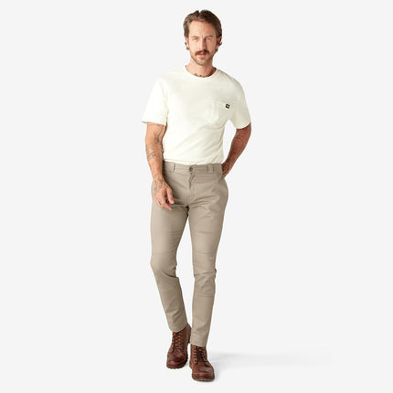 Dickies Men's Skinny Straight Double Knee Work Pants - Durable, Slim Fit, Industrial Uniform & Workwear, Desert Sand V1, 31W x 32L