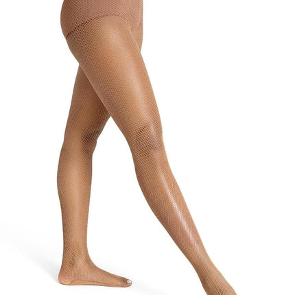 Capezio Women's Professional Fishnet Tight with 1" Elasticized Waistband – Soft Nylon Sock Lining for Comfort, Solid Foot Pads, Perfect for Dance, Maple, Medium Tall