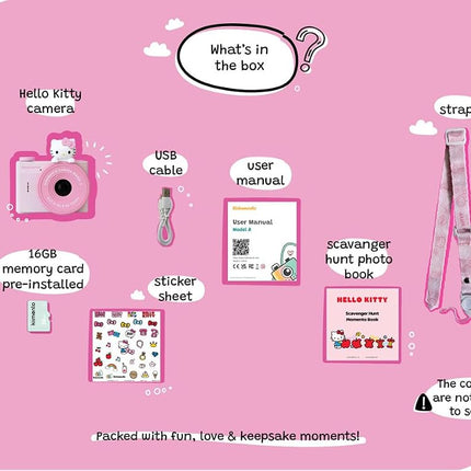 Hello Kitty Official Licensed Kids Digital Camera & Video Camcorder, Selfie Dual Lens, 16GB SD Card, Birthday Girls Ages 3+ (Model A) by kiimento