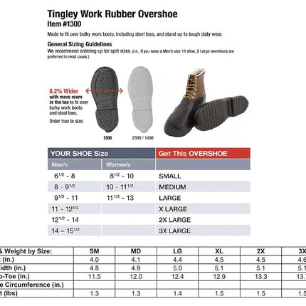 TINGLEY Men's High Top Work Rubber Stretch Overshoe,Black,S(6.5-8 US Mens)