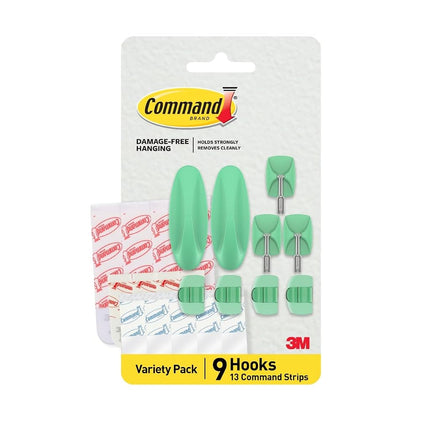 Command Mixed Hooks Pack, 9 Aloe Hooks and 13 Strips, Damage-Free Hanging with Adhesive, No Tools Great for Hanging Home and Room Decor,