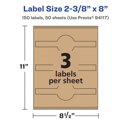 Avery Kraft Brown Cigar Labels with Sure Feed, 2-3/8" x 8", 150 Kraft Brown Labels, Laser/Inkjet Printable Labels