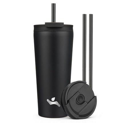 Konokyo 22OZ Insulated Tumbler with Lid and 2 Straws Stainless Steel Water Bottle Vacuum Travel Mug Coffee Cup,Black