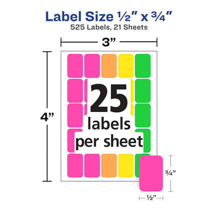 Rectangular Removable Color Coding Labels on Small Sheets