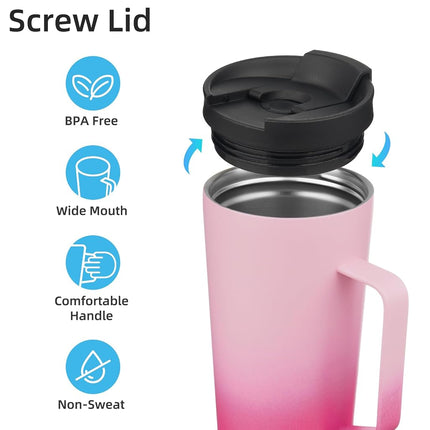 Konokyo Insulated Tumbler with Handle and Straw, 26 OZ Travel Coffee Mug Stainless Steel Cup Metal Water Bottle,Cherry