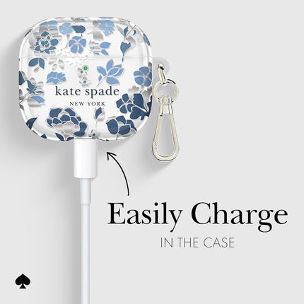 Kate Spade New York AirPods 4 Protective Case with Keyring Ring - Flower Bed Blue Compatible with AirPods 4th Generation