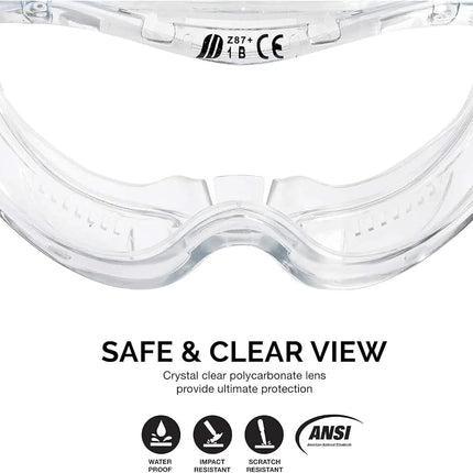 Neiko Pro 53875B Gafas de Seguridad Transparentes para Laboratorio, Gafas de Laboratorio de Química, Científicas, de Construcción, Contratistas, para Carpintería, Antiempañamiento y Salpicaduras, Incluye Ventilación Indirecta para Hombres y Mujeres