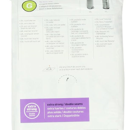 simplehuman Code G Custom Fit Drawstring Trash Bags, 30 Liter / 8 Gallon, White, 20 Count