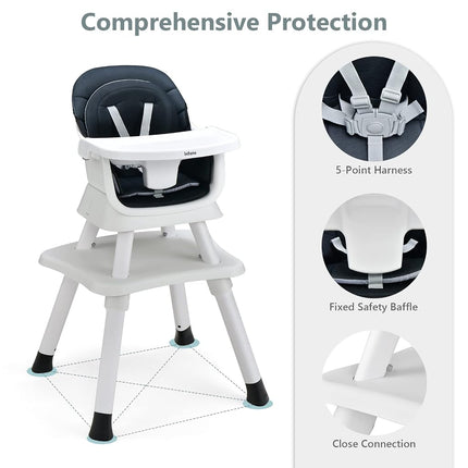 INFANS 8 in 1 Baby High Chair, Convertible Highchair for Babies and Toddlers, Infant Dining Booster Seat, Building Block Table, Kids Stool Table Chair Set with Removable Tray (Black)