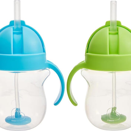 Munchkin Click Lock Weighted Straw Cup, 7 Ounce, Blue/Green, Pack of 2