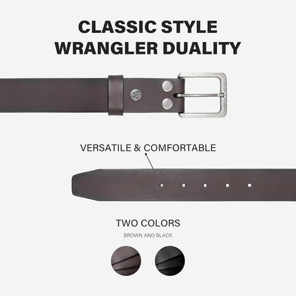 Wrangler - Ceinture homme en cuir véritable avec boucle amovible, ceinture décontractée 38 mm pour jeans, cadeau pour homme, marron, 42 (tour de taille 39-40)