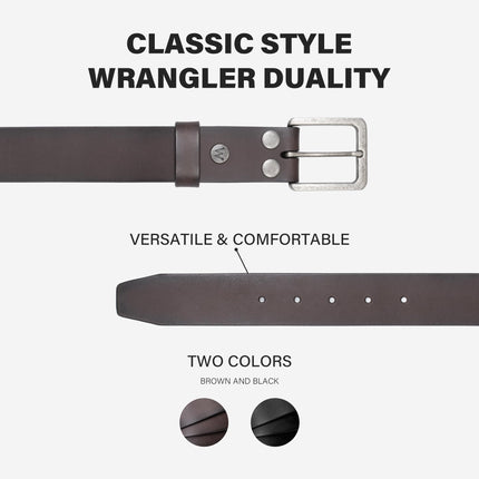 Wrangler - Ceinture homme en cuir véritable avec boucle amovible, 38 mm, décontractée pour jeans, cadeau pour homme, marron, 38 (tour de taille 35-36)