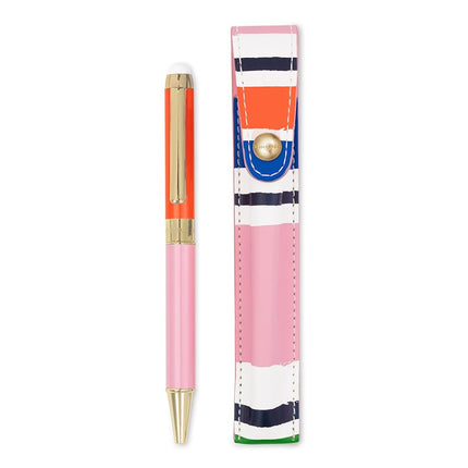 kate spade new york Stylus Pen for Touch Screens, Metal Ballpoint Pen with Black Ink and Storage Pouch, Ocean Stripe
