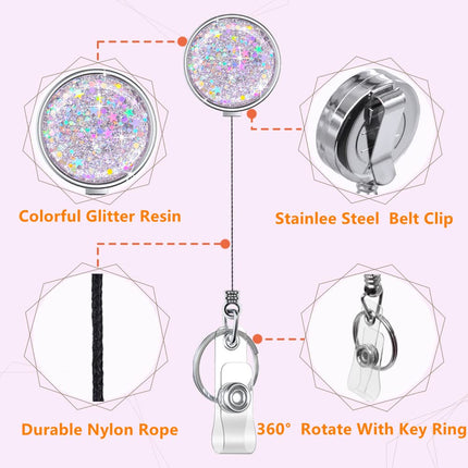 Boutilon Retractable Badge Holder, Badge Reels,Lightweight Plastic Badge Reel Card Holder Backing Belt Clip for Nurse,Volunteer,Teacher,Student(4 Pack Silver Pink Golden Red)