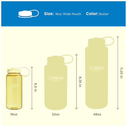 Nalgene Sustain Tritan BPA-Free Water Bottle Made with Material Derived from 50% Plastic Waste, 16 OZ, Wide Mouth, Butter
