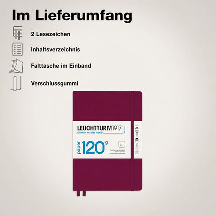 120g Edition Notebook (A5), 203 pages, Dotted, Port Red