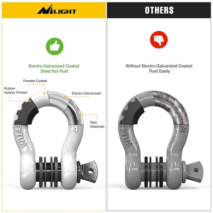 Nilight 3/4 inch D Ring Shackle 2 Pack 19T (41,887 lbs) Break Strength 4.75T WLL Heavy Duty Towing Hook with Anti-Theft System Anti-Rattle Isolators for Truck Jeep SUV ATV UTV Recovery White