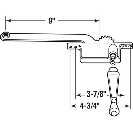 Prime-Line Products H 3520 Prime Line Right Handed Square Style Casement Operator 9 in L, Aluminum, 9"