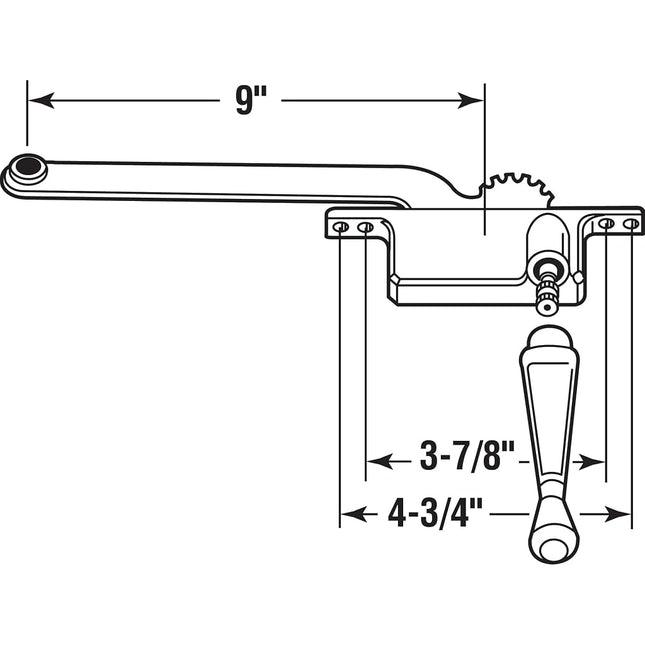 Prime-Line Products H 3520 Prime Line Right Handed Square Style Casement Operator 9 in L, Aluminum, 9"