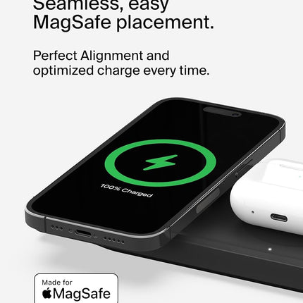 Belkin MagSafe 3-in-1 Wireless Charging Pad - Fast Wireless Charging for Apple Watch, iPhone 14, iPhone 13 & iPhone 12 series, & AirPods - MagSafe Charging Station For Multiple Devices - Black