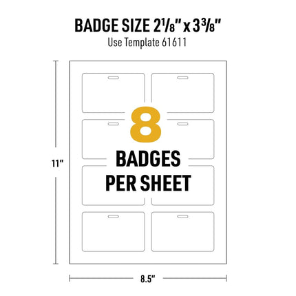 Avery Durable Wide ID Badges for Lanyards, Laser Printable on Both Sides, Blank White, 80 Total, 3.375" x 2.125" (61611)