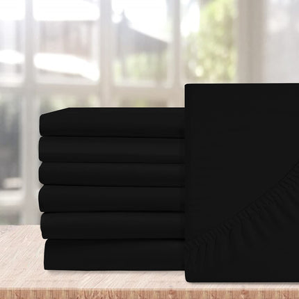 Elegant Comfort 6-Pack Fitted Bottom Sheets 1500 Thread Count Premium Hotel Quality, Deep Pocket, Wrinkle-Free, Stain and Fade Resistant-Side Pockets for Storage, 6PACK Fitted-Twin/Twin XL, Black