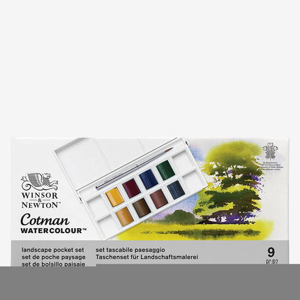 Winsor & Newton, Cotman Watercolour, 'Landscape Pocket Set', 8 x Half Pans + 1 Travel Brush