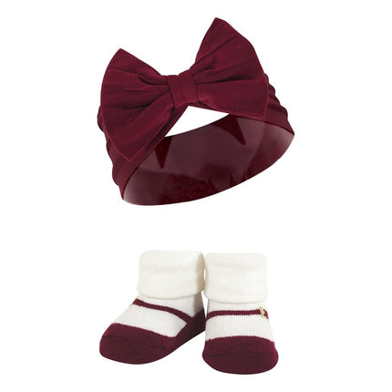 Hudson Baby Girl's Headband and Socks Giftset, Burgundy Blush, One Size