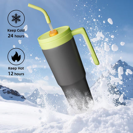 Konokyo Insulated Tumbler with Handle and Straw,40 OZ Vacuum Stainless Steel Water Bottle Travel Mug Metal Cup with Fruit Diffuser,Grey