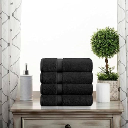 Lot de 4 serviettes à main supérieures en coton égyptien, serviettes de luxe ultra douces, essentiels épais et moelleux, absorbantes et lourdes, pour salle de bain d'invités, hôtel, spa, salle de bain à domicile, essentiels de douche, noir