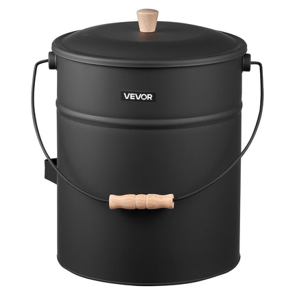 VEVOR Ash Bucket, 4 PCS with Lid, Shovel, Broom and Gloves, Metal Fireplace Charcoal Bucket and Ash Can, 15L Large Capacity for Fireplace, Fire Pits, Wood Burning Stoves, Indoor and Outdoor