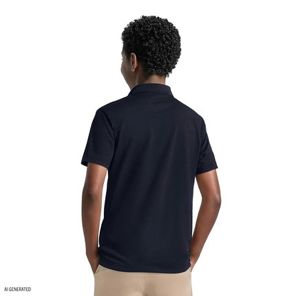 IZOD Boys' School Uniform Short Sleeve Polo Shirt, Button Closure, Moisture Wicking Performance Material, Navy, 8 Husky